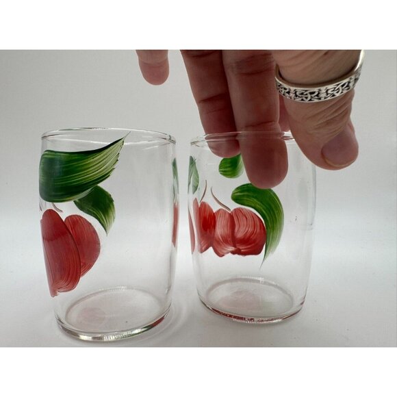 2 Bartlett Collins Gay Fad Handpainted juice glasses Cherries 3.25" - Picture 4 of 6